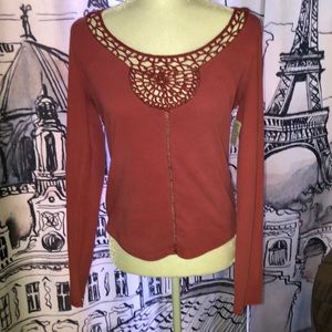 Free People crochet and beaded detailed Long Sleeve Jersey Shirt